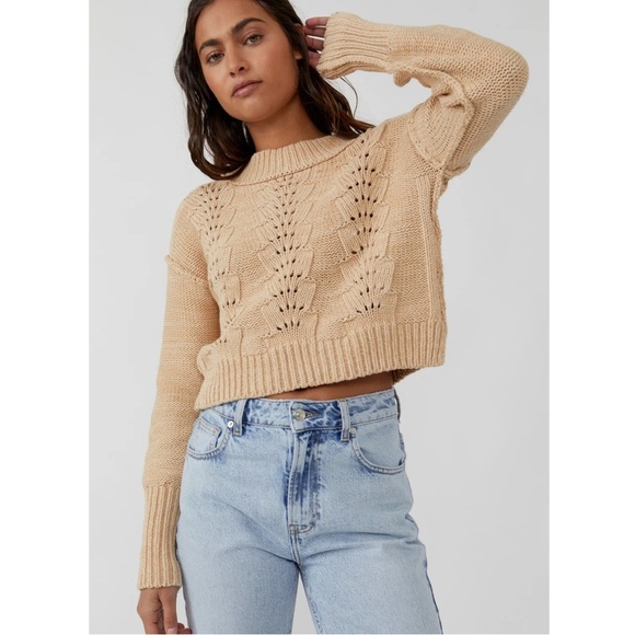 Free People Bell Song Pullover Sweater Sandcastle Large - Picture 1 of 14